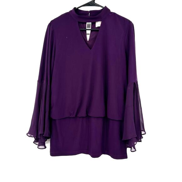 Laurie Felt Size Small Blouse Purple Bell Sleeve Tunic Loose High Neck Keyhole - Picture 1 of 5